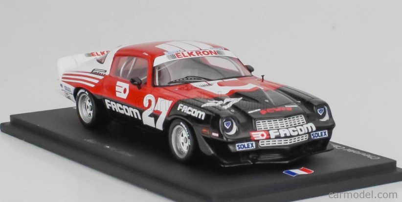 Spark-model Chevrolet Camaro Z28 N 27 National France Champion 1985 Jean Pierre Jarrier 1:43 Červená Černá Bílá
