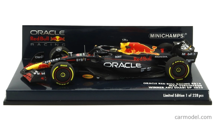 Minichamps Red bull F1 Rb19 Team Oracle Red Bull Racing N 1 Víťaz majstrovstiev sveta Abu Dhabi GP 2023 Max Verstappen 1:43 Matt Blue
