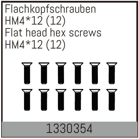 Flat head hex fine pitch screws HM4*12/12 pcs