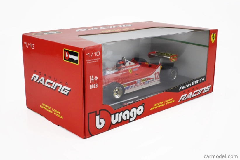 Bburago Ferrari F1  312t4 N 12 Winner Watkins Glen Gp Usa (with Pilot Figure And Rain Wheels) 1979 Gilles Villeneuve 1:18 Red