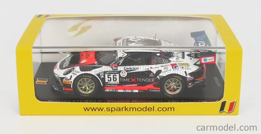 Spark-model Porsche 911 991-2 Gt3 Team Dinamic Motorsport N 56 24h Spa 2020 A.de Leener - M.o.pedersen - A.rizzoli - C.sbirrazzuoli 1:43 Bílá Červená Černá