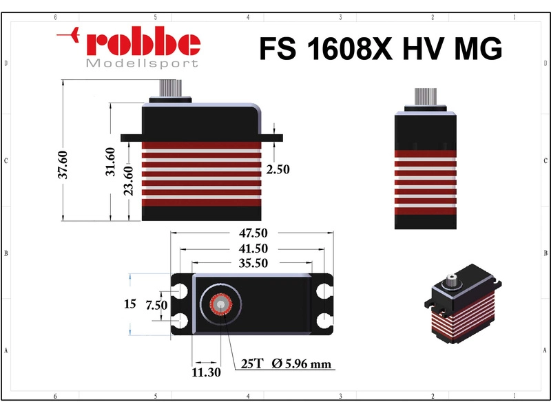 Robbe servo FS 1608X HV 16kg.cm 0.070s/60° MG 25T