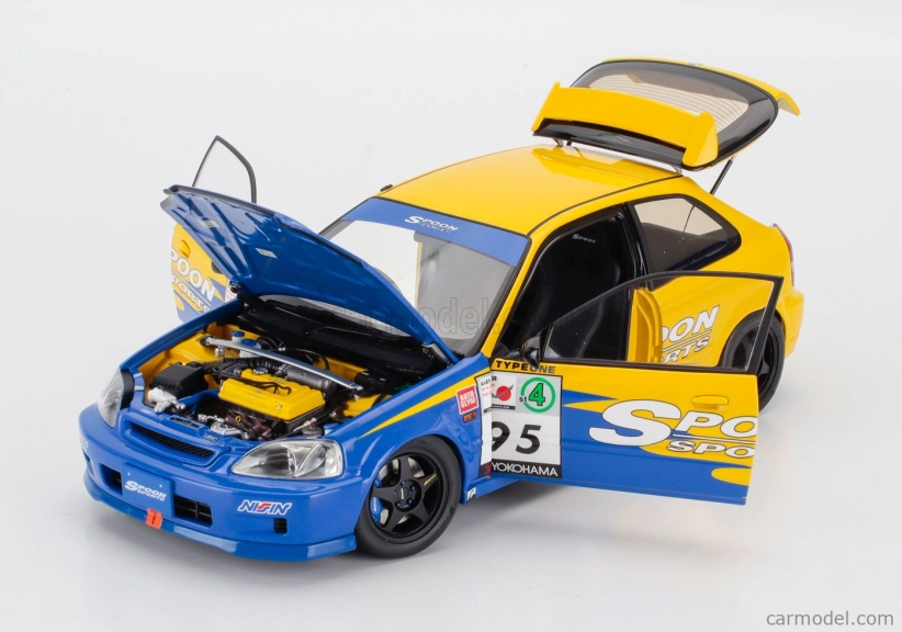 Motorhelix Honda Civic Ek9 Type R Spoon N 95 Racing With Engine And Accessories 1999 1:18 Modrá Žlutá