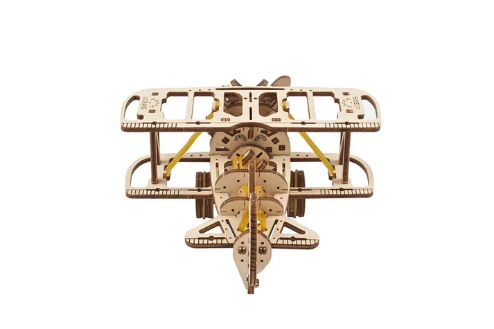 Ugears 3D dřevěná mechanická skládačka Mini dvojplošník