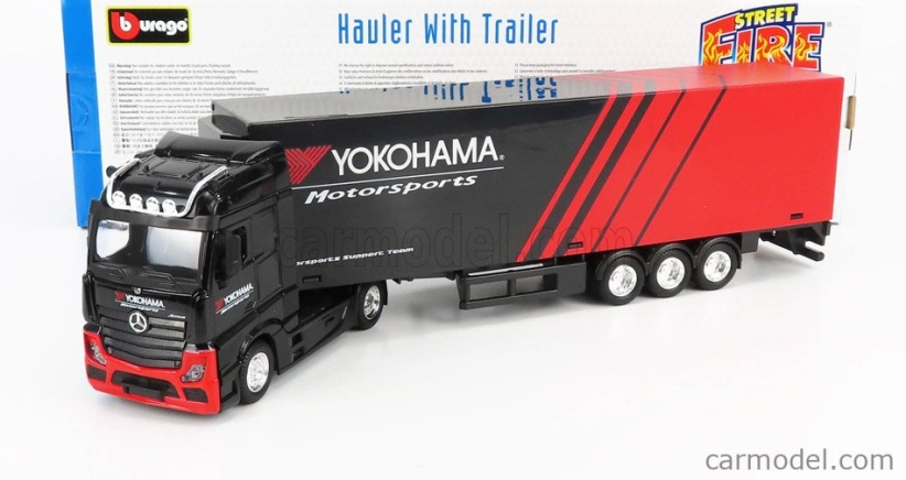 Bburago Mercedes Benz Actros 2 Gigaspace Truck Yokohama Tires 2016 1:43 čierno-červená