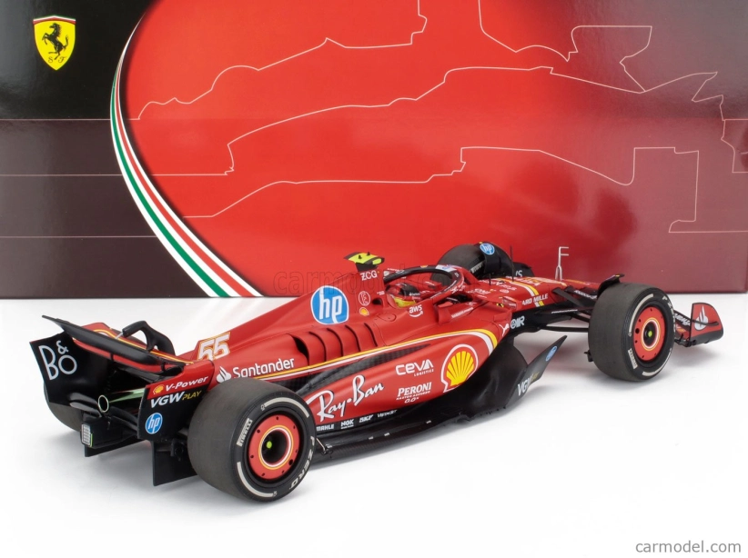 Bbr-models Ferrari F1 Sf-24 Team Scuderia Ferrari N 55 3rd Monaco Gp 2024 Carlos Sainz - Polifoam Packaging 1:18 Červená Černá