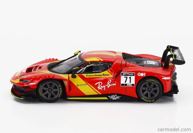 Bburago Ferrari 296 Gt3 3.0l Twin Turbo V6 N 71 Racing 2023 1:43 červená žltá