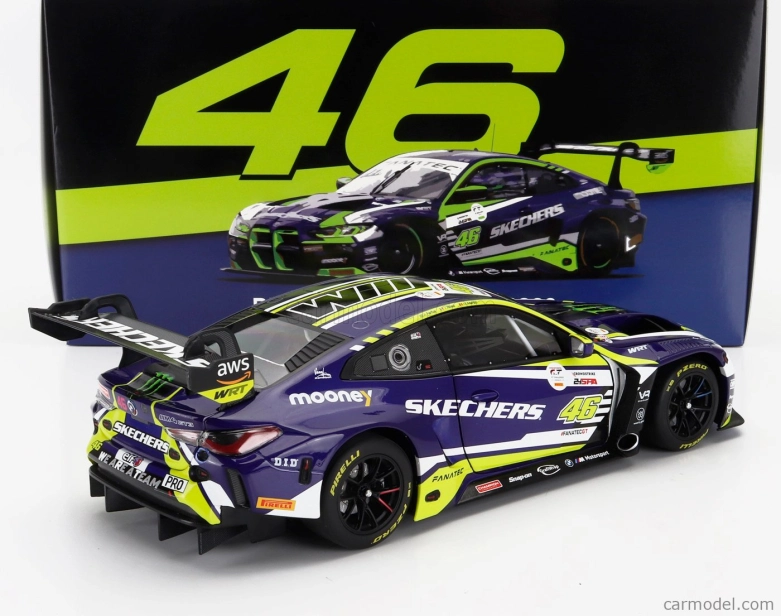 Minichamps BMW 4-series M4 Gt3 Team Wrt N 46 6th 24h Spa 2023 Valentino Rossi - Augusto Farfus - Maxime Martin 1:18 Fialová Žlutá Černá