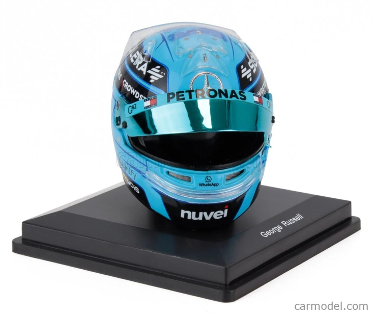 Spark-model prilby Bell Casco Helmet F1 George Russell F1 Team Mercedes Amg N 63 Abu Dhabi Gp 2024 - See You On Track , Lewis 1:5 Light Blue