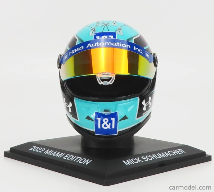 Mini prilba Schuberth prilba F1 Casco Prilba Vf-22 Team Haas N 47 Miami Gp 2022 Mick Schumacher 1:4 Light Blue Black