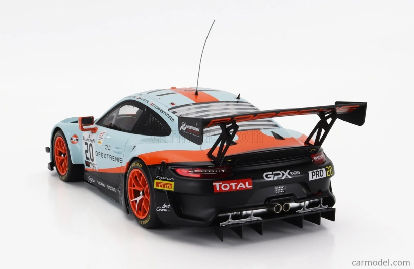 Ixo-models Porsche 911 991 Gt3 R 4.0l Flat-6 Team Gpx Racing N 20 Winner 24h Spa 2019 Richard Lietz - Michael Christensen - Kevin Estre 1:18 Svetlo modrá oranžová čierna
