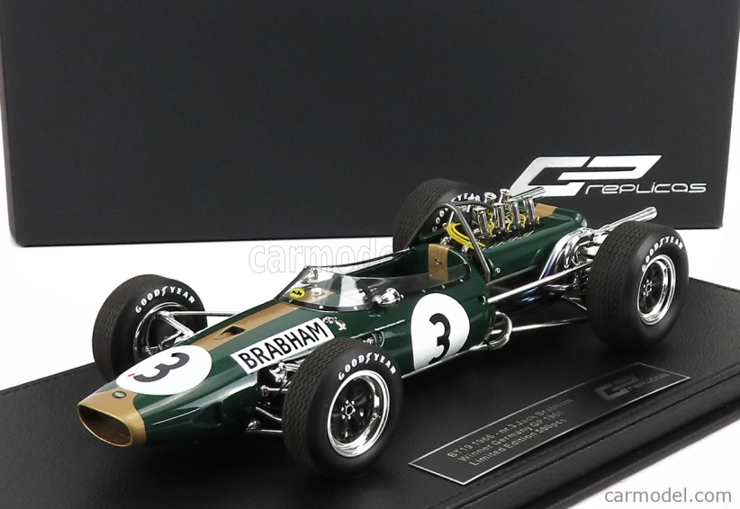 Gp-replika Brabham F1 Bt19 N 3 Winner Germany Gp Jack Brabham 1966 World Champion - Con Vetrina - S vitrínou 1:18 Green Gold