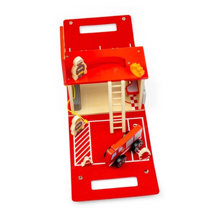 Bigjigs Toys Dřevěná hasičská stanice na cesty