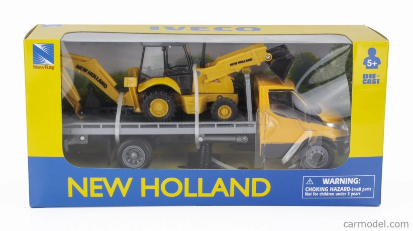 Newray Iveco fiat Daily Roll-off Pianale 2023 With New Holland B110c Ruspa Gommata - Scraper Tractor 1:36 Žlutá Černá