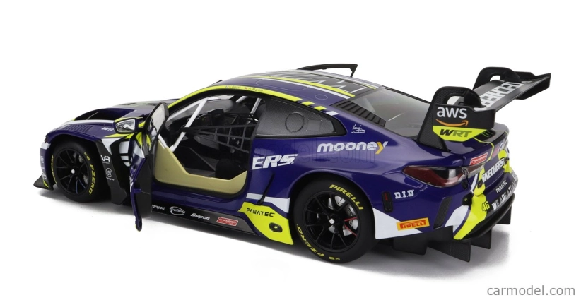 Minichamps BMW radu 4 M4 Gt3 Team Wrt N 46 Víťaz Gtwce Gt World Challenge Europe Sprint Cup Misano Taliansko 2023 - Valentino Rossi - Maxime Martin 1:18 Fialová Žltá Čierna