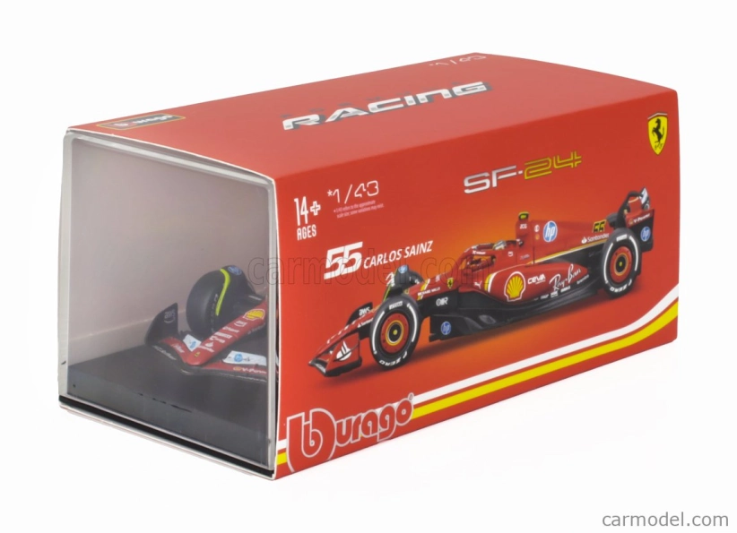 Bburago Ferrari F1 Sf-24 Team Scuderia Ferrari N 55 4th Italy Monza Gp 2024 Carlos Sainz – With Pilot And Showcase 1:43 červená biela čierna