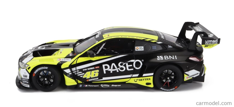 Minichamps BMW radu 4 M4 Gt3 Team Wrt N 46 3. 24h Dubaj 2023 Valentino Rossi - Sean Gelael - Max Hesse - Maxime Martin - Timothy Whale 1:18 Žltá čierna