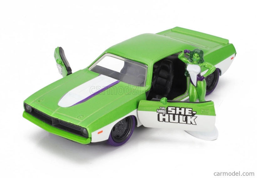 Jada Plymouth Barracuda With She-hulk Figures 1973 1:32 Zelená Bílá