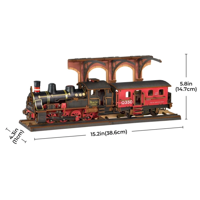 RoboTime 3D dřevěná skládačka Vintage parní lokomotiva
