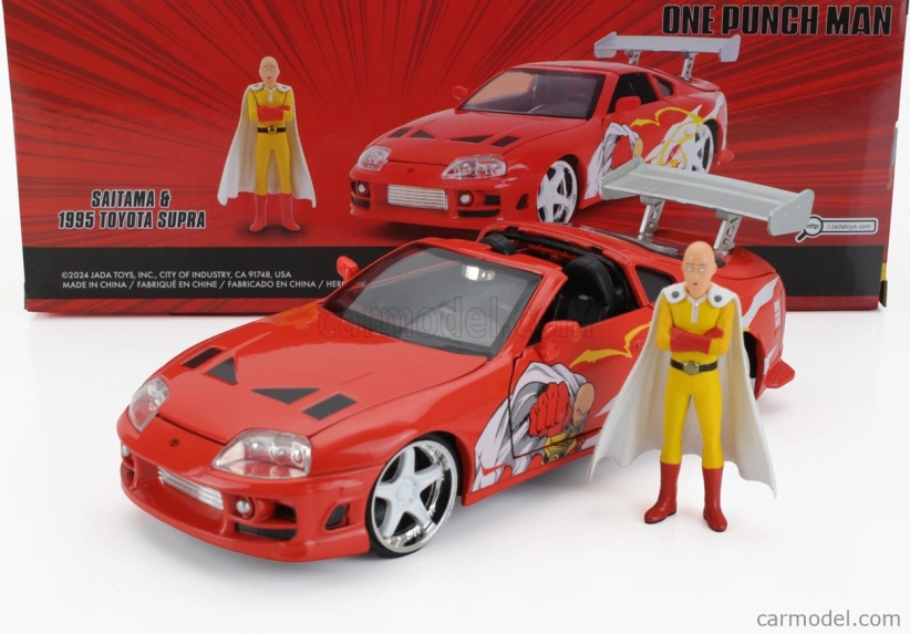 Jada Toyota Supra s figúrkou One Punch Man Saitama 1995 1:24 oranžová
