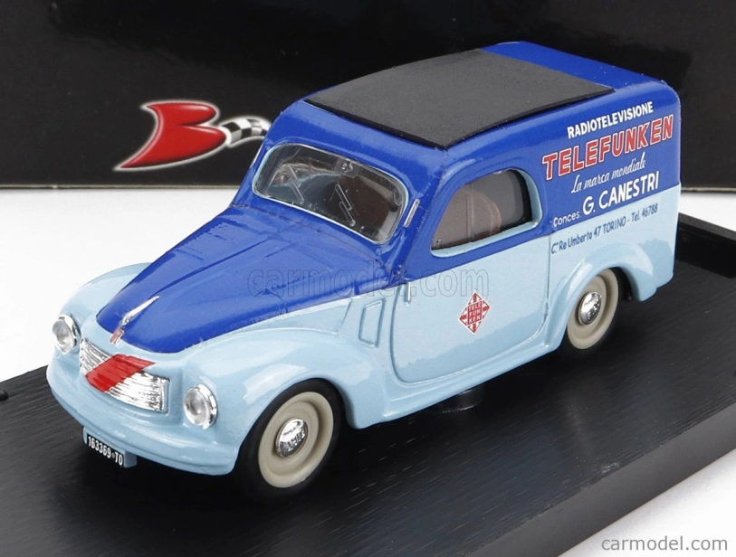 Brumm Fiat 500c Belvedere Telefunken Assistenza 1950 1:43 Světle Modrá Modrá
