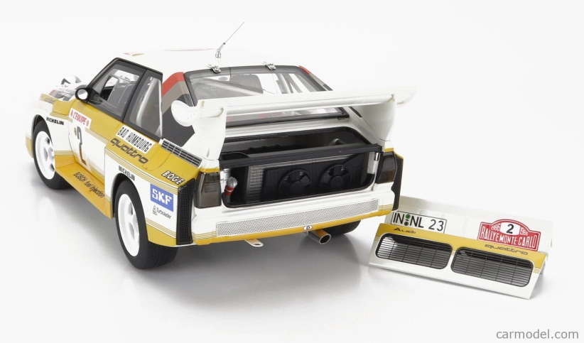Autoart Audi Quattro Sport S1 (nočná verzia) N 2 4th Rally Montecarlo 1986 S figúrkou W.rohrl - C.geistdorfer 1:18 Žltá Biela Červená