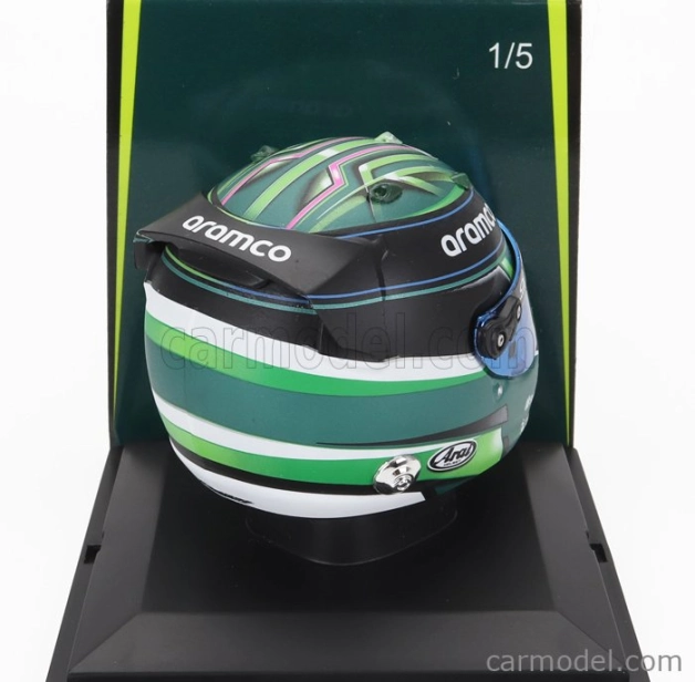 Spark-model Bell helmet F1 Casco Helmet Aston Martin Amr23 Team Aramco Cognizant N 0 F1 Test 2023 Jessica Hawkins 1:5 Zelená