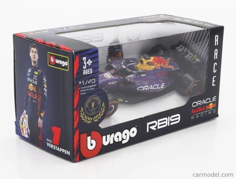 Bburago Red bull F1 Rb19 Team Oracle Red Bull Racing N 1 World Champion Winner Las Vegas Usa Gp 2023 Max Verstappen 1:43 fialová žltá červená