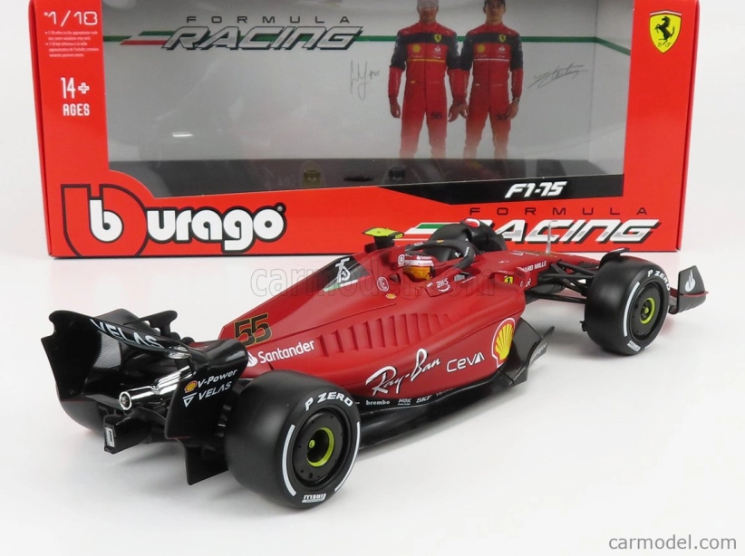 Bburago Ferrari F1-75 Scuderia Ferrari N 55 Season 2022 Carlos Sainz 1:18, červená
