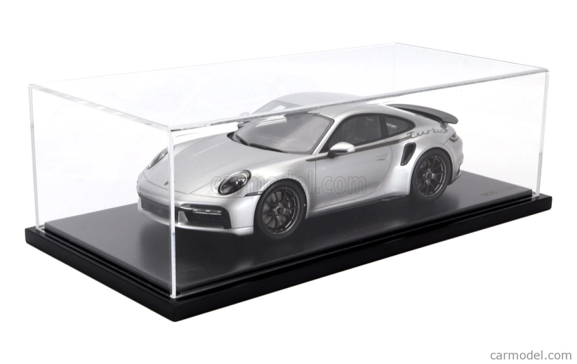 Spark-model Porsche 911 992 Turbo Coupe 2024 - 50th Anniversary 911 Turbo - Con Vetrina - With Showcase 1:18 Silver
