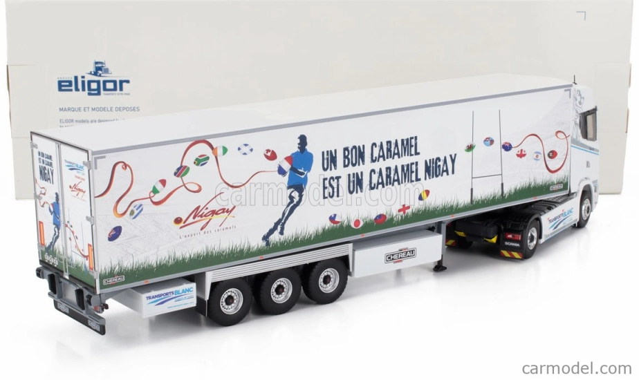 Eligor Scania S500 Semi Frigo Truck Cassonato Chereau Transports Blanc Nigay Rugby 2024 1:43 Bílá