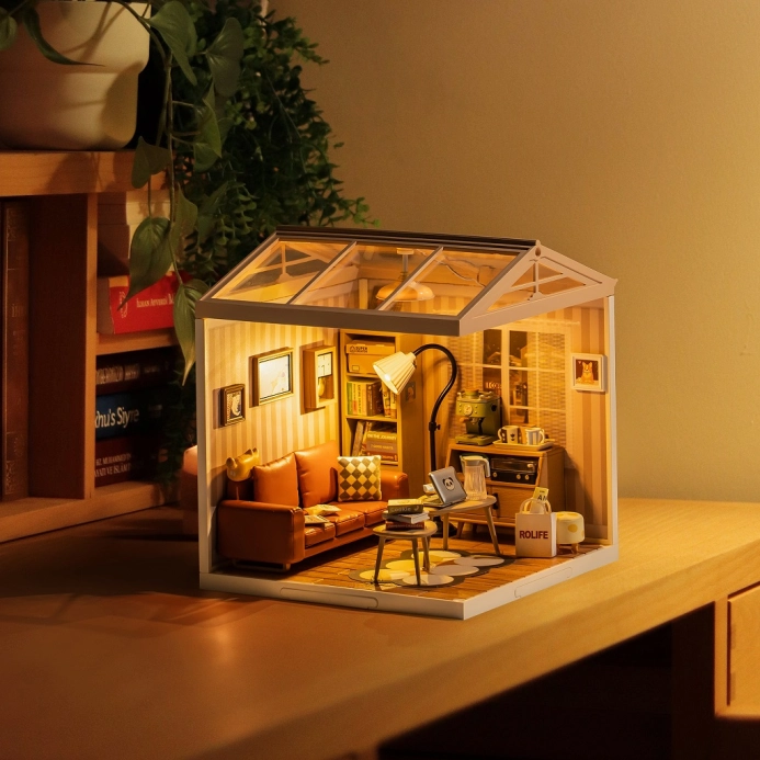 RoboTime 3D dřevěná skládačka Miniatura domečku Útulný obývací pokoj - poškozený obal