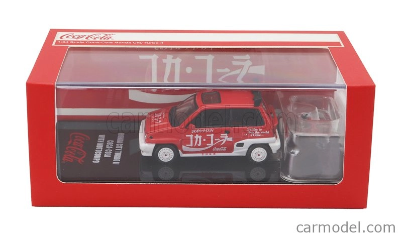 Tiny toys Honda City Turbo Ii Coca-cola The Real Thing 1981 With Motocompo - Motorcycle 1:64 Červená Bílá