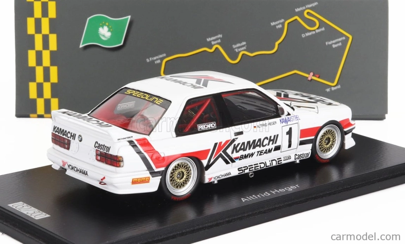 Spark-model BMW 3-series M3 E30 N 1 Macau Guia Race 1989 Altfrid Heger 1:43 Bílá Červená