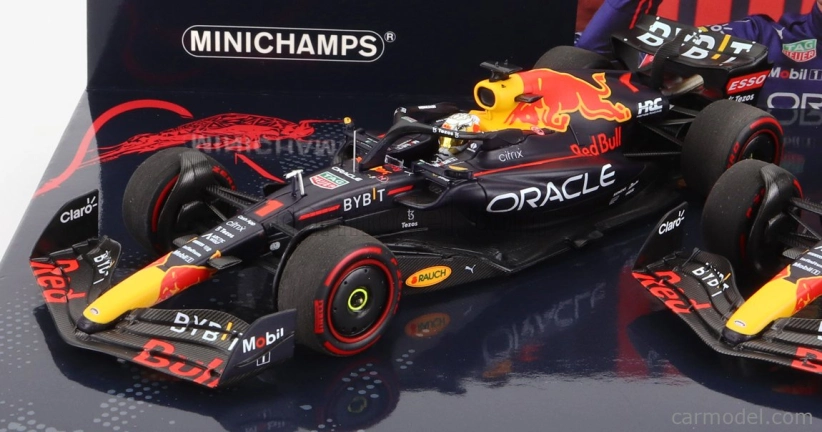Minichamps Red bull F1 Set 2x Rb18 Team Oracle Red Bull Racing N 1 Víťaz Emilia Romagna Taliansko Gp Majster sveta 2022 Max Verstappen + N 11 2. Emilia Romagna Taliansko Gp 2022 Sergio Perez 1:43 Matná modrá žltá červená