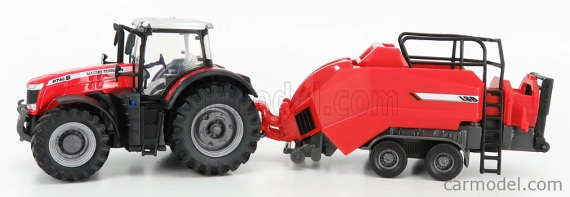 Bburago Massey Ferguson 8740S + Baler Lifter Rood