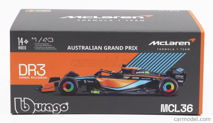 Bburago Mclaren F1 Mcl36 Mercedes Team Mclaren N 3 1:43, oranžová
