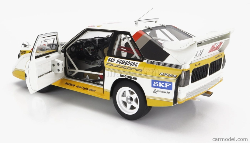 Autoart Audi Quattro Sport S1 (nočná verzia) N 2 4th Rally Montecarlo 1986 S figúrkou W.rohrl - C.geistdorfer 1:18 Žltá Biela Červená
