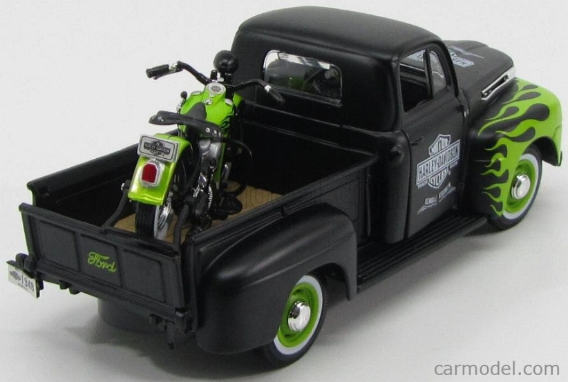 Maisto Ford usa F-1 Pick-up Custom Harley-davidson 1948 + Motorcycle Harley Davidson Fl Panhead 1948 1:24 Matná Černá Světle Zelená