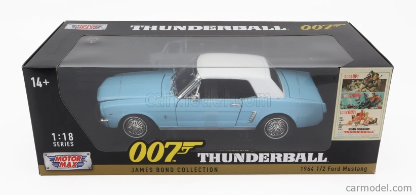 Motor-max Ford usa Mustang Convertible Spider 1967 - 007 James Bond - Thunderball - Operazione Tuono 1:18 Světle Modrá Bílá