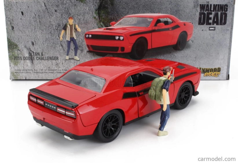 Jada Dodge Challenger s figúrkou Glenna z Walking Dead 2015 1:24 Červená čierna