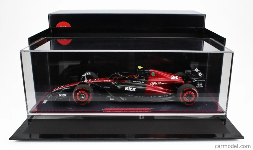 Nzg Alfa romeo F1 C43 Team Stake N 24 Spanish Gp 2023 Zhou Guanyu - Con Vetrina - With Showcase 1:18 Černá Červená