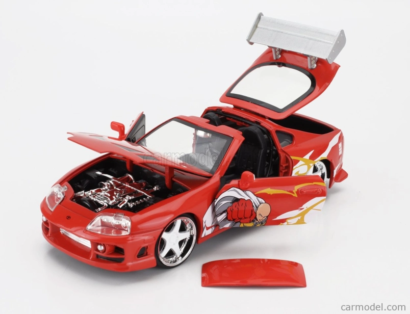 Jada Toyota Supra s figúrkou One Punch Man Saitama 1995 1:24 oranžová