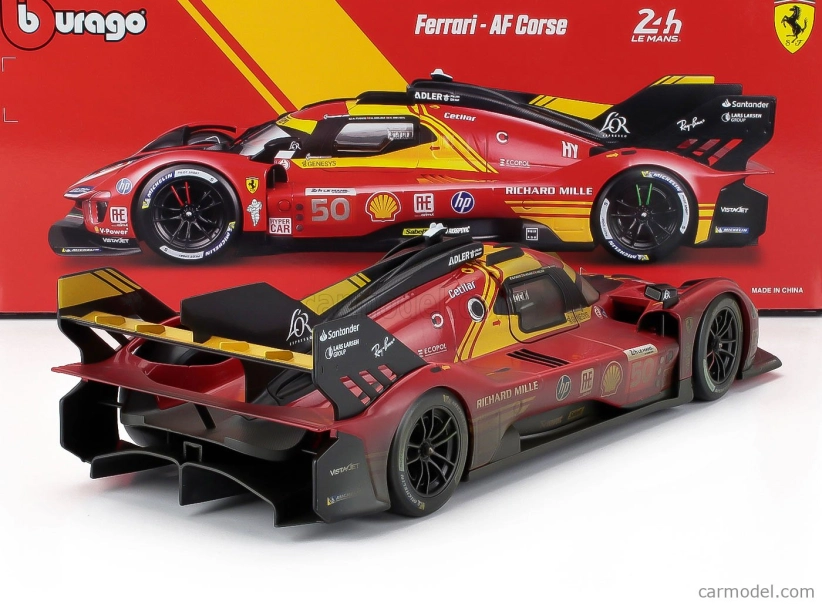 Bburago Ferrari 499p 3.0l Turbo V6 Team Ferrari Af Corse N 50 Winner 24h Le Mans (after Race Version) 2024 Antonio Fuoco - Miguel Molina - Nicklas Nielsen 1:18 Red