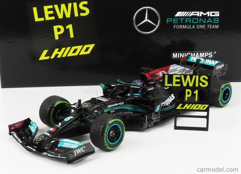 Minichamps Mercedes gp F1 W12 Mercedes M12 Eq Power+ Team Amg Petronas Motorsport Formula One N 44 Winner Sotchi Russian Gp 2021 Lewis Hamilton - 100. víťazstvo F1 - s pit boardom 1:18 čierno-zelená