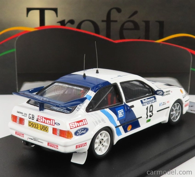 Trofeu Ford england Sierra Rs Cosworth N 19 Rally Nový Zéland 1989 C.mcrae - D.ringer 1:43 Biela Modrá