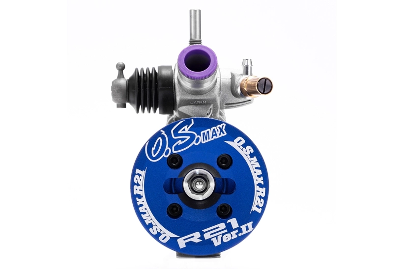 Samotný motor OS MAX R21 V2 (strieborná verzia s modrou hlavou)