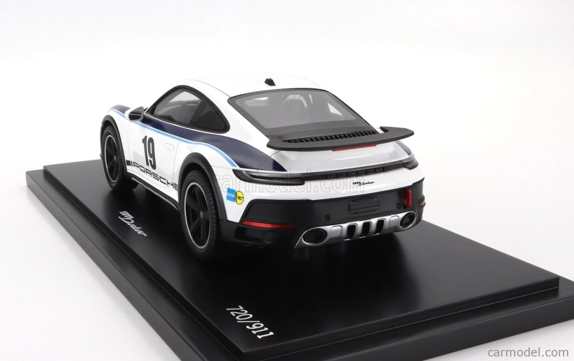 Spark-model Porsche 911 992 Coupe N 19 Rally Dakar Design 2022 - Con Vetrina - S vitrínou 1:18 Biela modrá