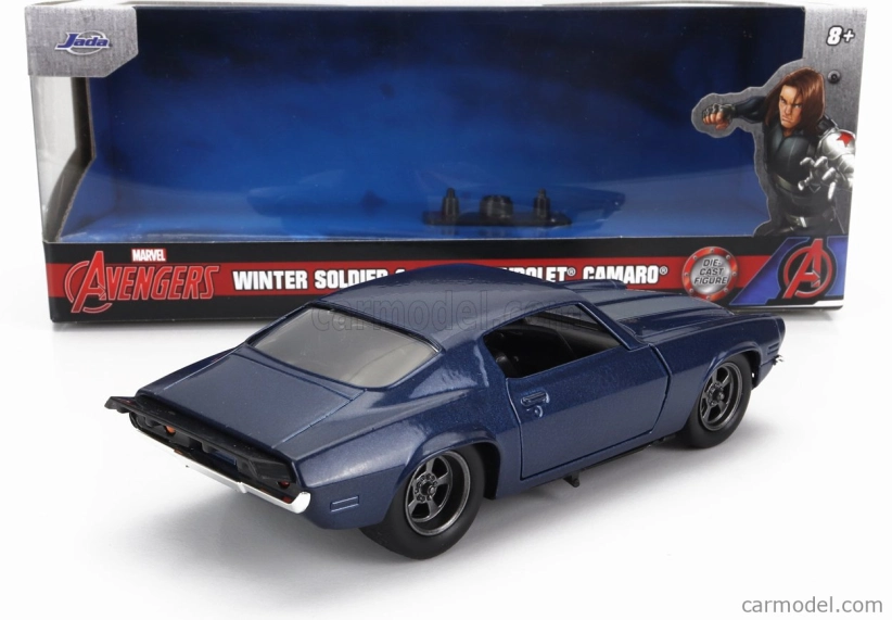 Jada Chevrolet Camaro Coupe 1973 s figúrkou zimného vojaka 1:32 modrá strieborná