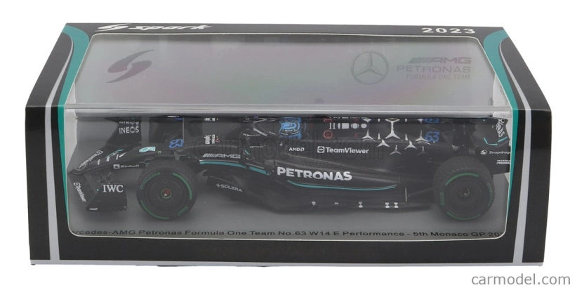 Spark-model Mercedes gp F1 W14 Team Mercedes-amg Petronas Formula One N 63 5th Monaco Gp 2023 George Russel 1:43 Matt Black